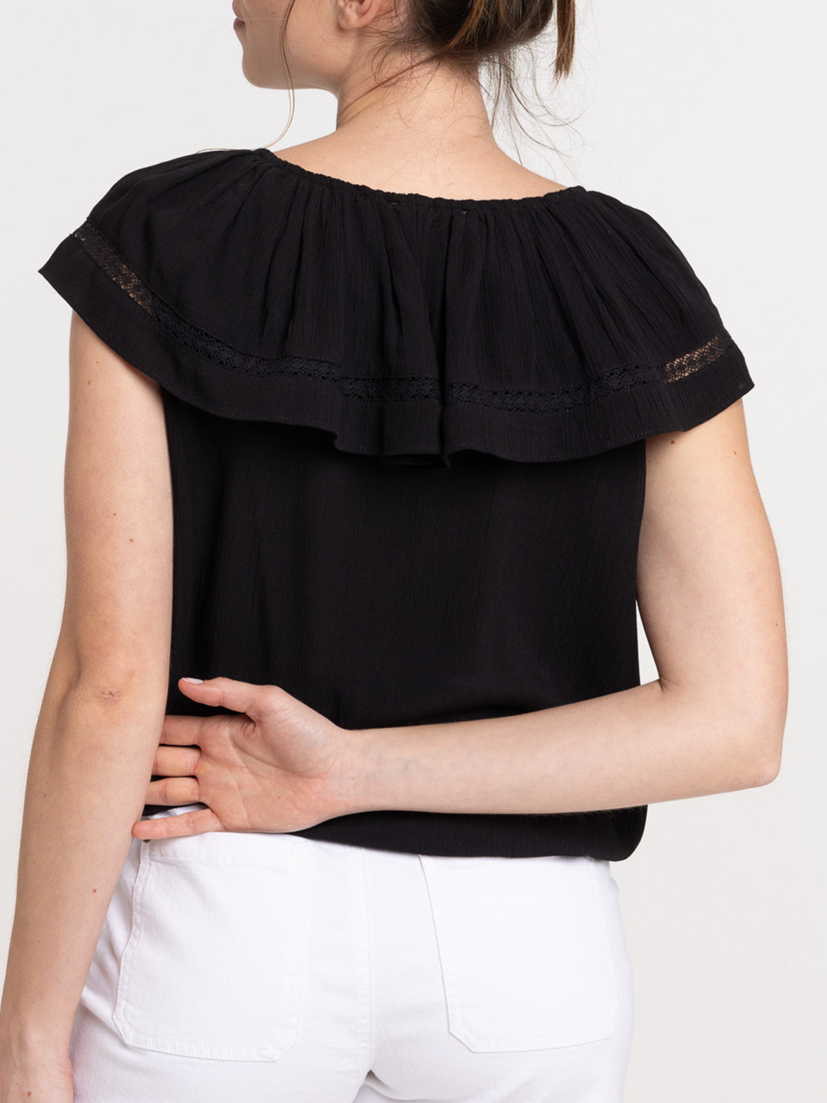 Blouse noire volantée femme