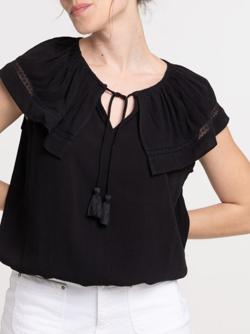 Blouse noire volantée femme