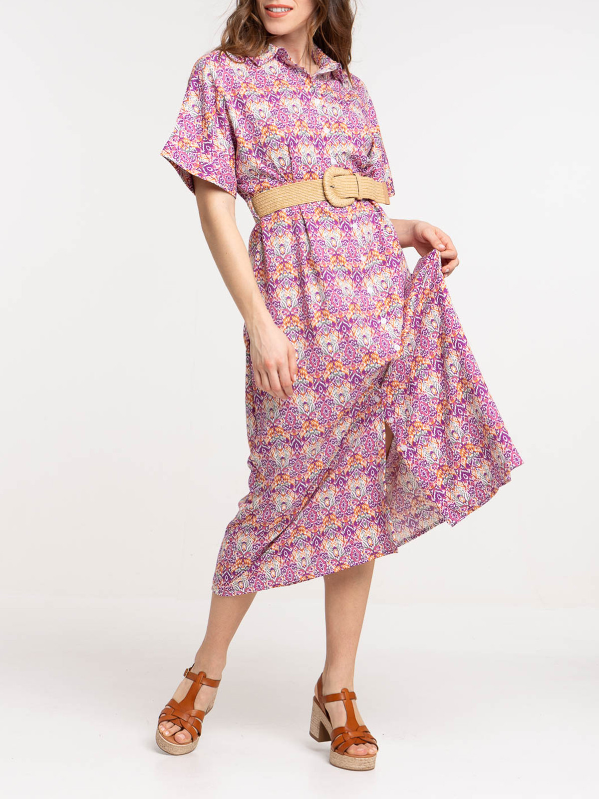 Robe longue imprimée boutonnée femme Robe longue imprimée boutonnée femme