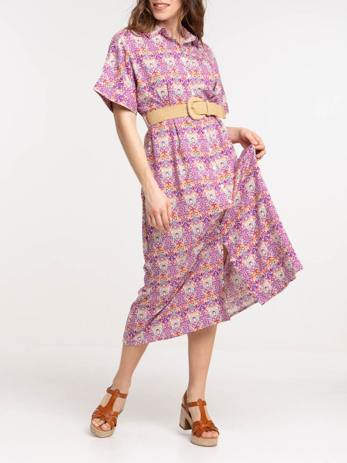 Robe longue imprimée boutonnée femme Robe longue imprimée boutonnée femme