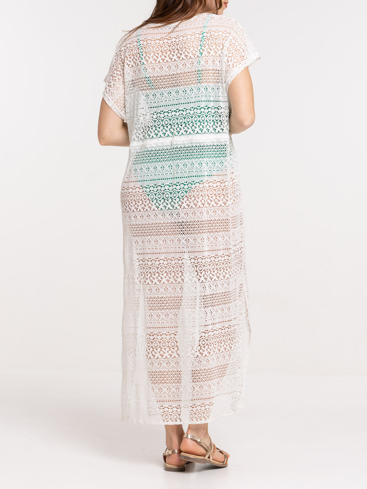 Caftan en dentelle écru femme Caftan en dentelle écru femme