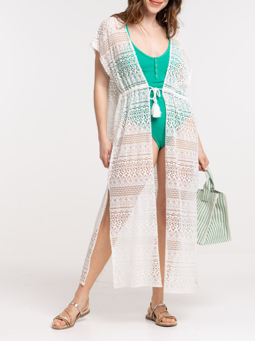 Caftan en dentelle écru femme