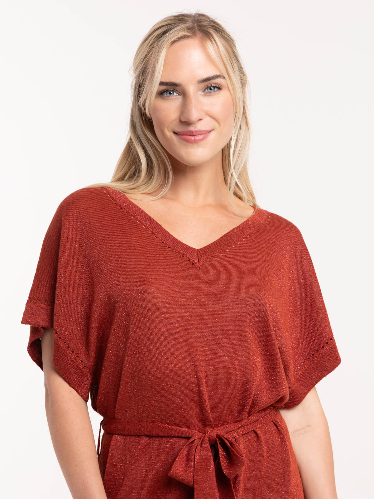 Robe sienne maille tricot col V femme Robe sienne maille tricot col V femme