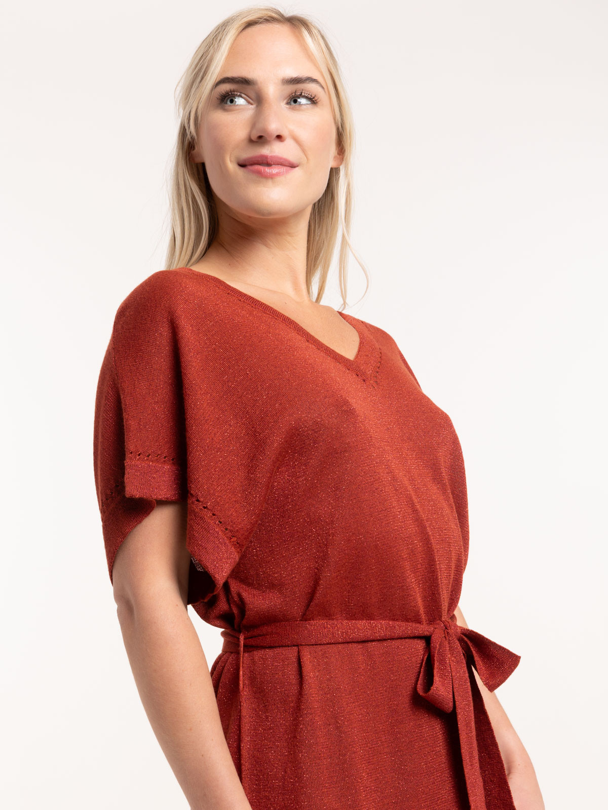 Robe sienne maille tricot col V femme Robe sienne maille tricot col V femme