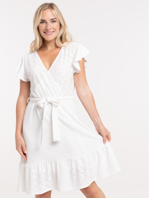 Robe maille ajourée blanc...