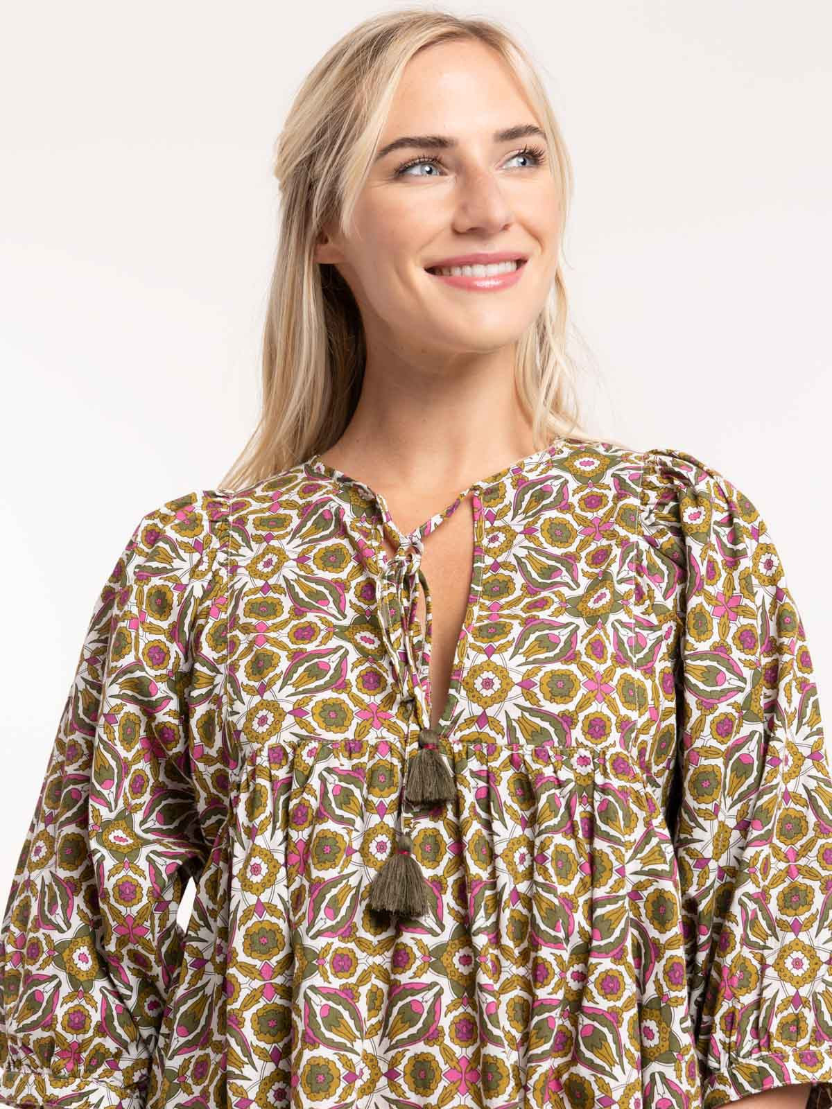 Robe imprimée femme kaki indien