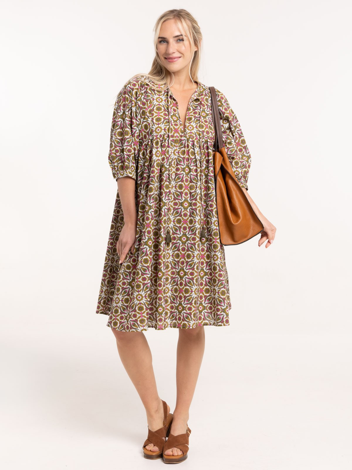 Robe imprimée femme kaki indien