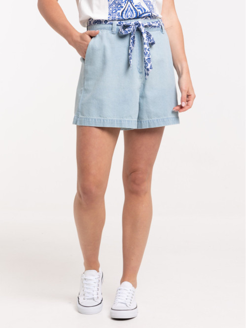 Short en jean ceinturé femme