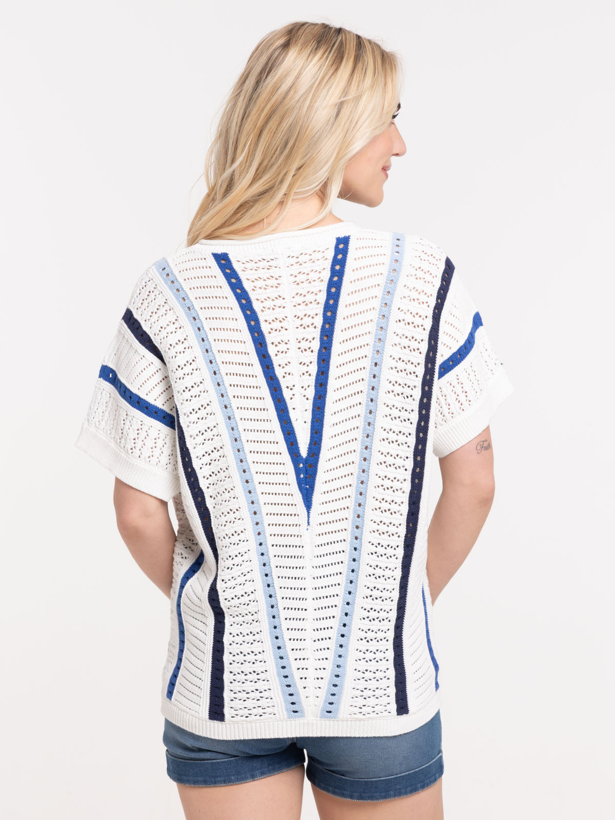 Pull rayures manches courtes femme