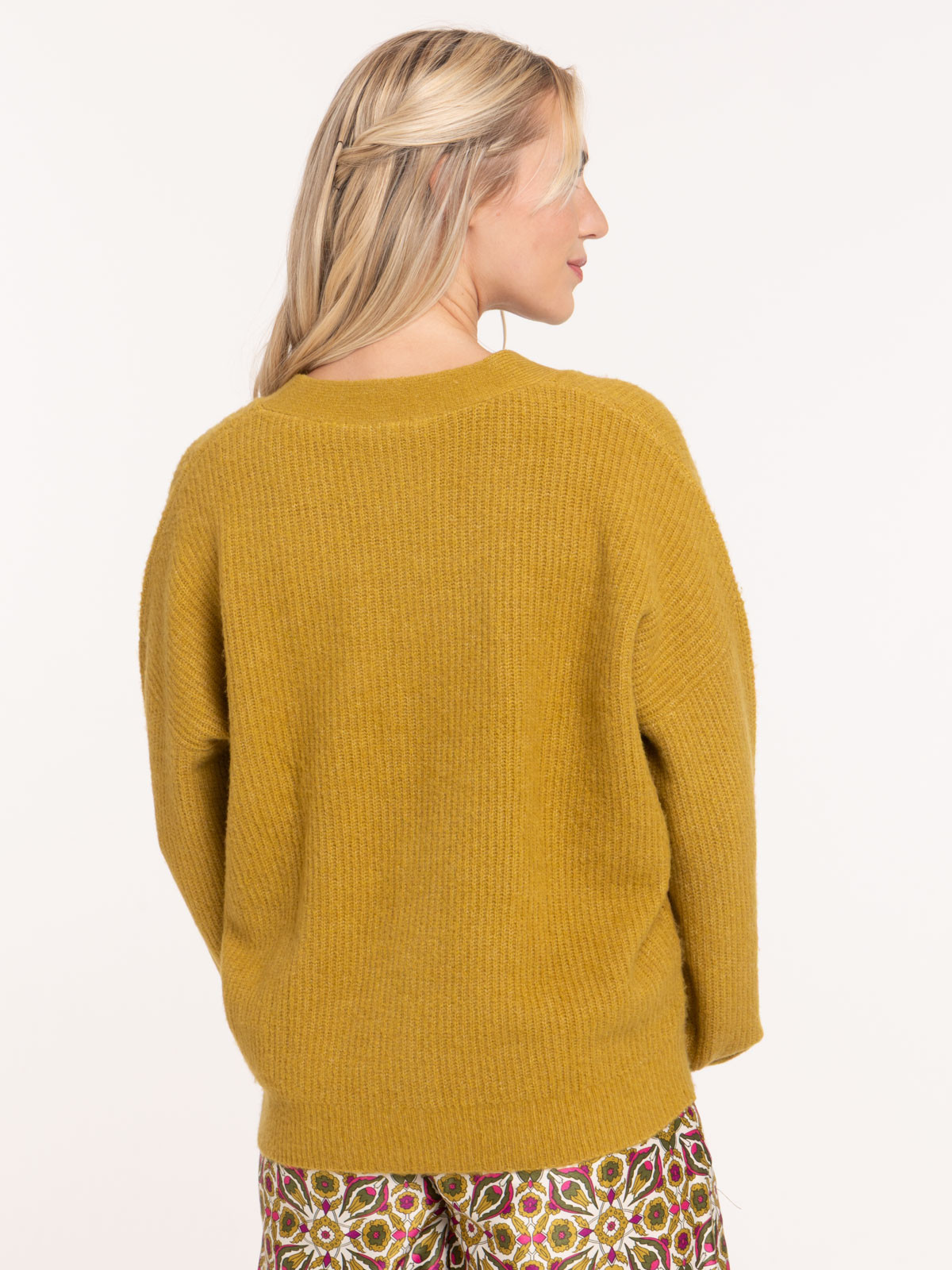 Gilet boutonné col V vert indien femme