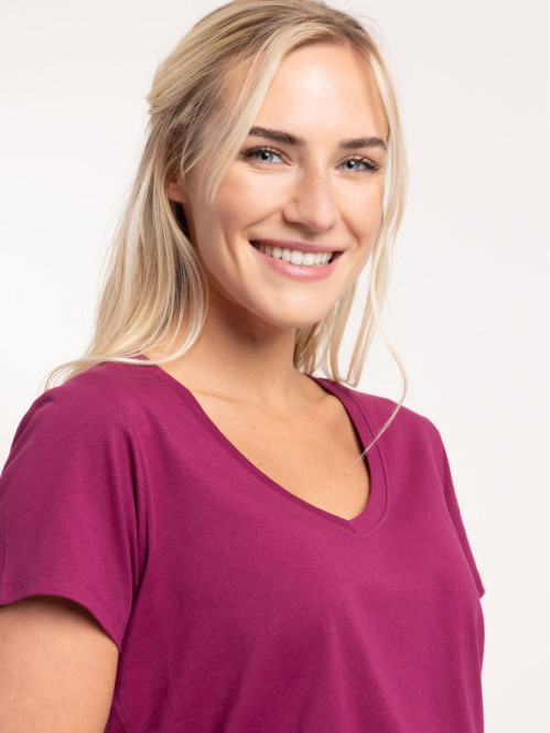 Tee-shirt col V violet femme
