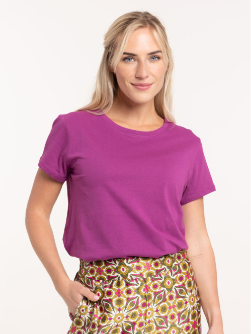 Tee-shirt col rond violet fantasia femme