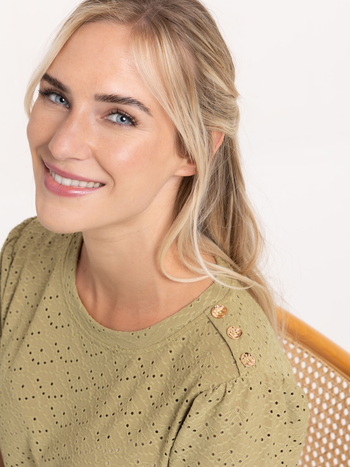 T-shirt boutons épaule femme guacamole