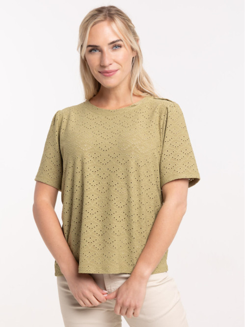 T-shirt boutons épaule femme guacamole