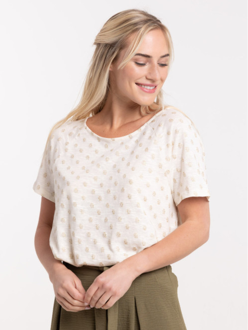 T-shirt imprimé fleur dorée femme