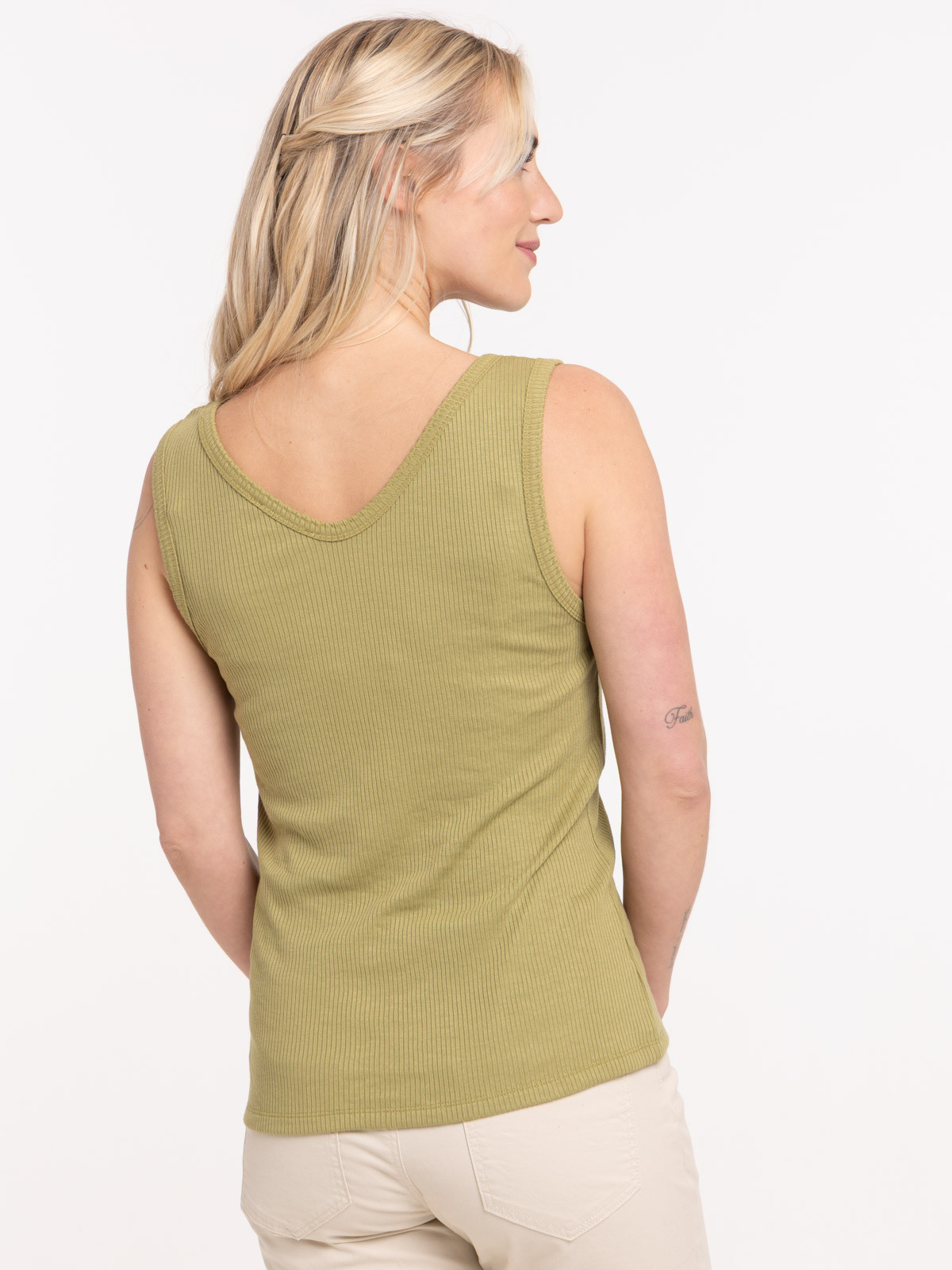 Débardeur col V festonnée femme