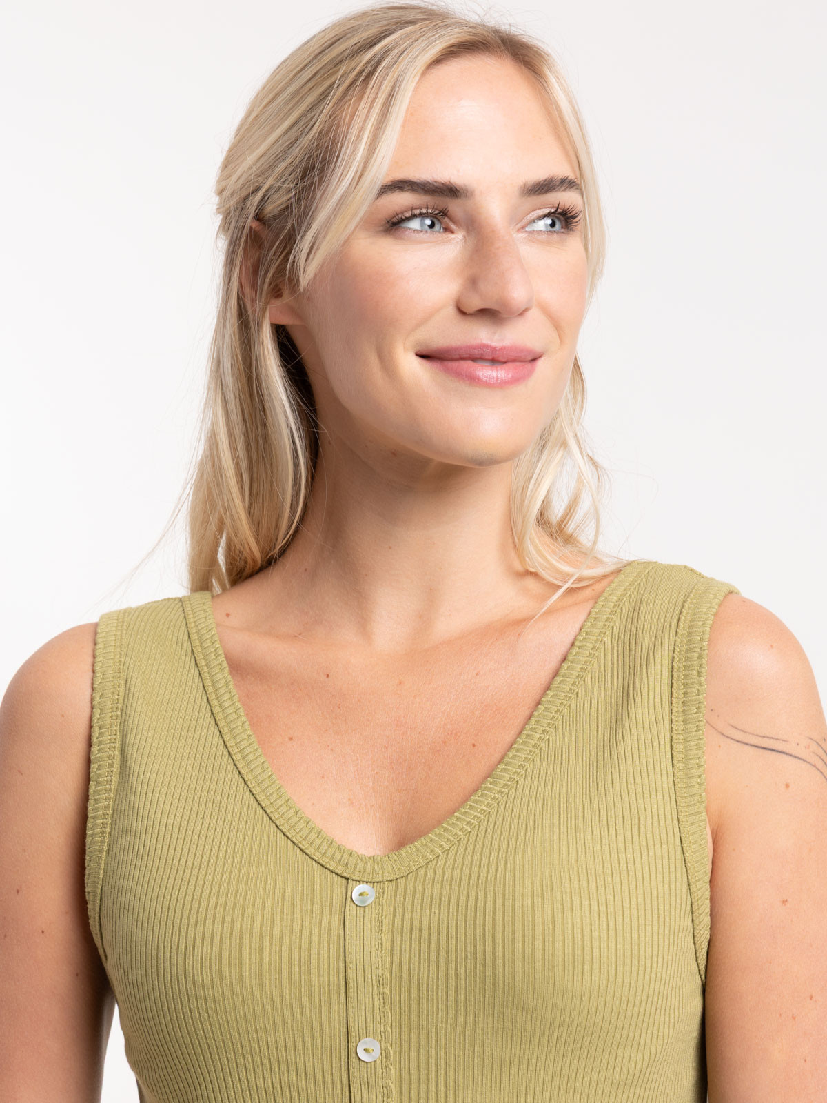 Débardeur col V festonnée femme