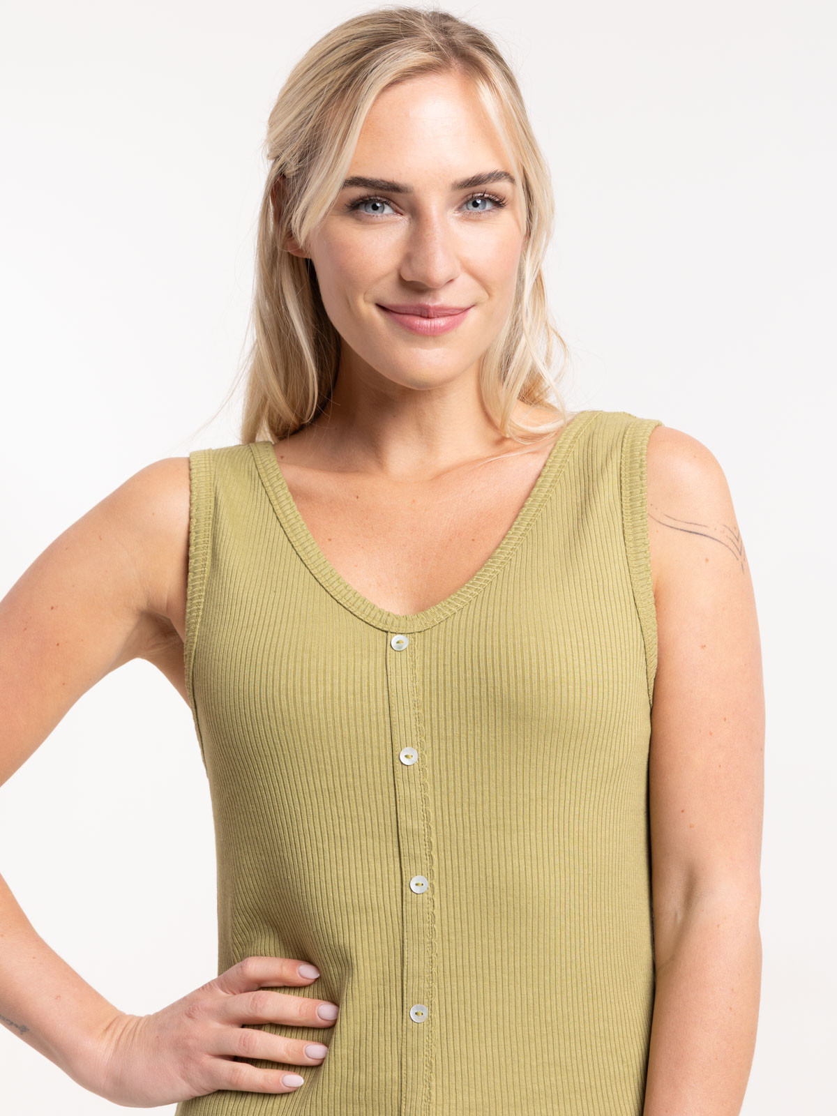 Débardeur col V festonnée femme