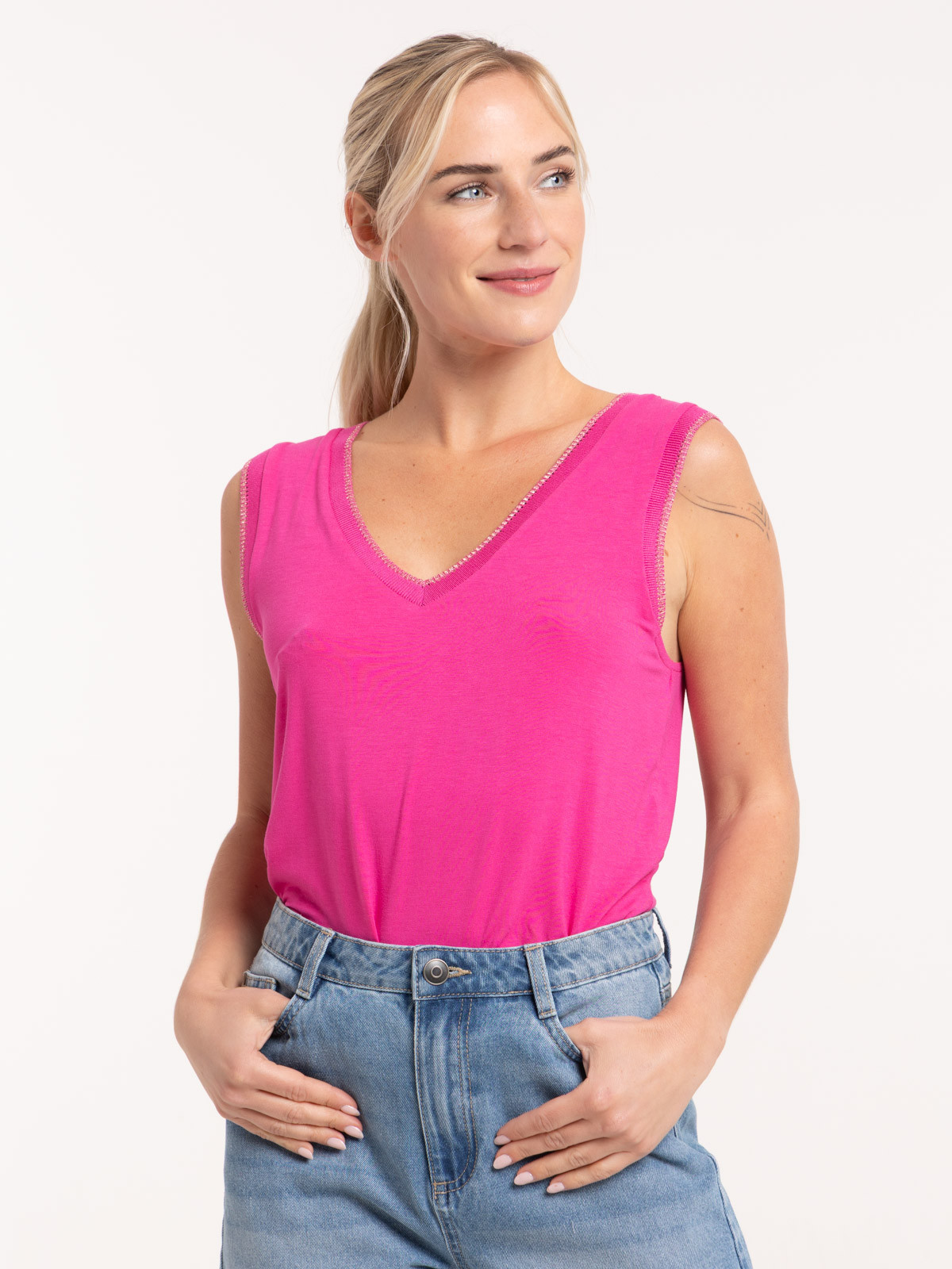Débardeur col V fushia femme Débardeur col V fushia femme