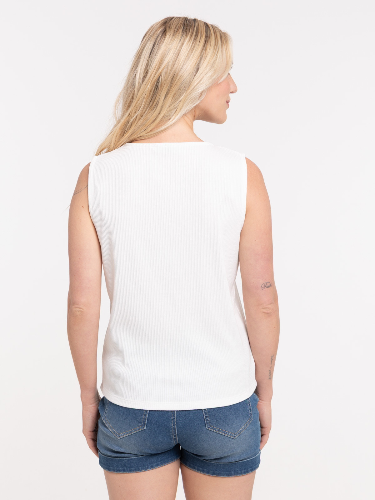 Débardeur matière côtelée écru femme