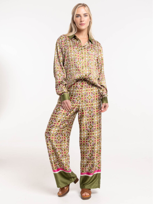 Pantalon large satiné imprimé femme