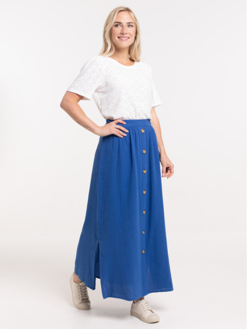 Jupe longue bleu cobalt boutons femme