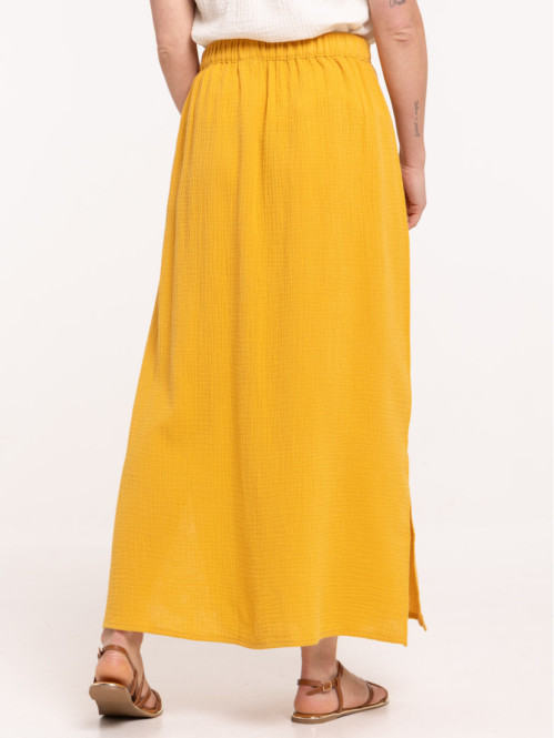 Jupe longue moutarde boutons femme