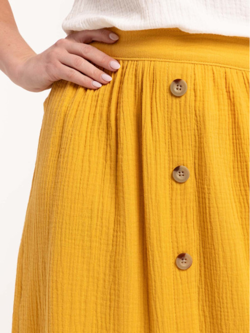 Jupe longue moutarde boutons femme