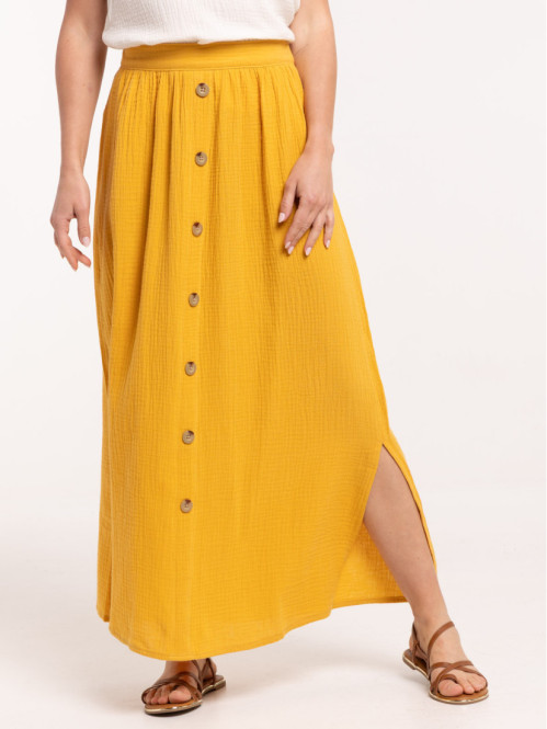 Jupe longue moutarde boutons femme