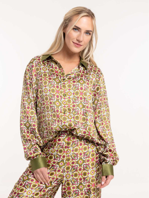 Chemise manches longues satinée femme