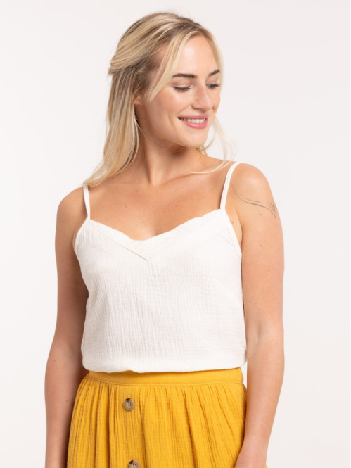 Top bretelles blanc cassé femme