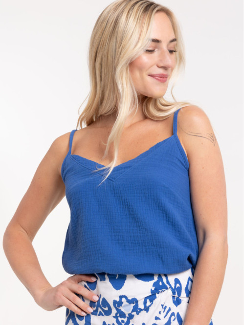 Top bretelles bleu cobalt femme