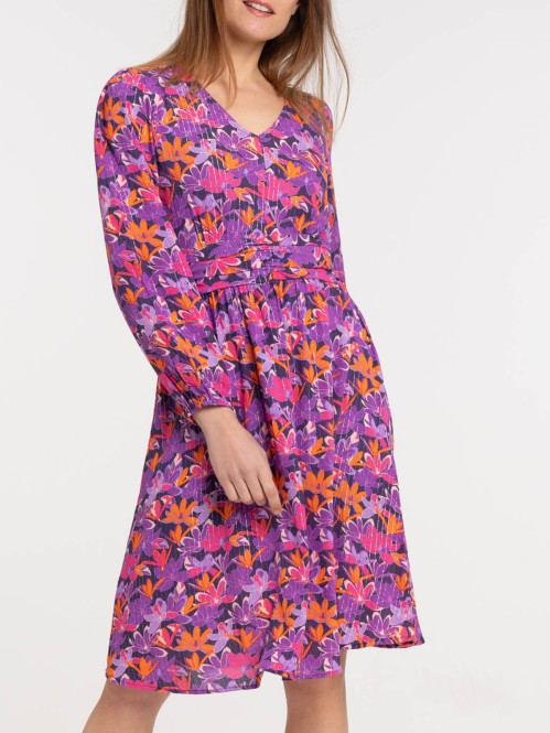 Robe fleurie col V femme