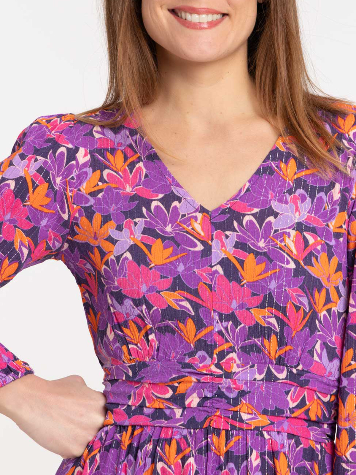 Robe fleurie col V femme