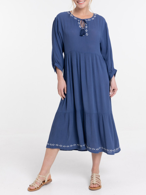 Robe avec broderies bleu de fès femme