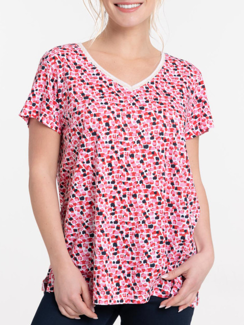 T-shirt col V imprimé femme
