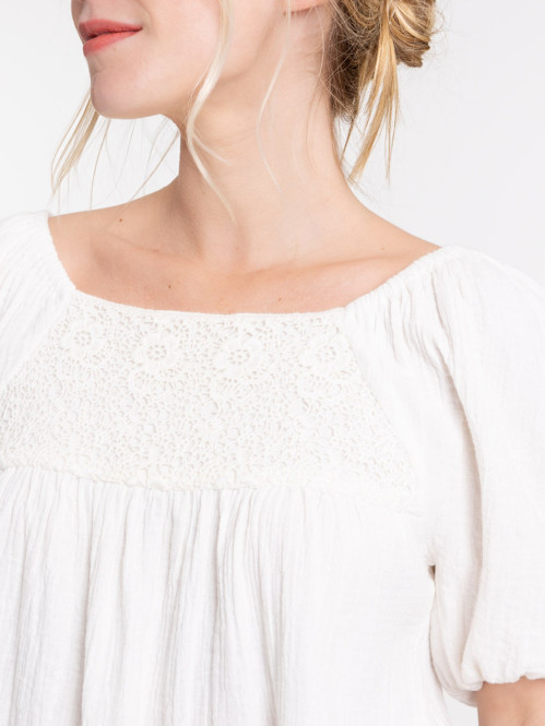 Blouse smockée écru femme