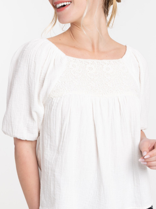 Blouse smockée écru femme