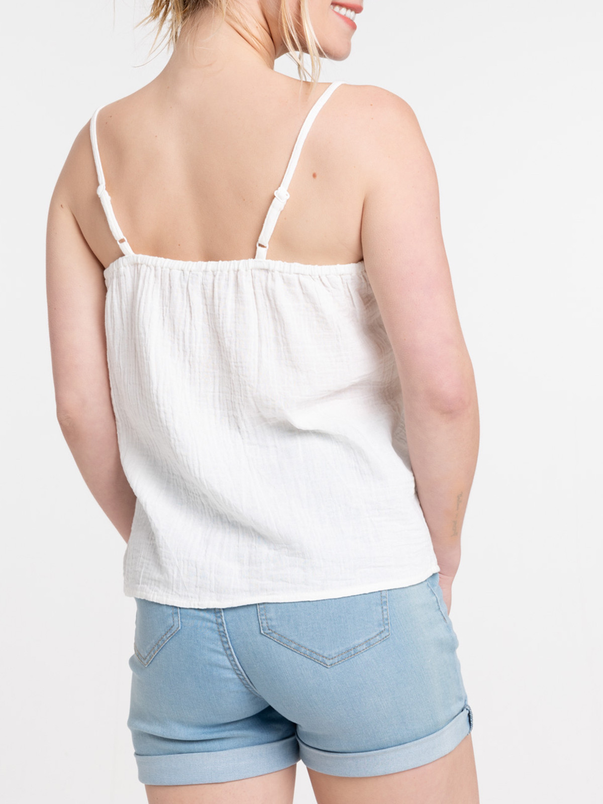 Débardeur col V boutonné écru femme