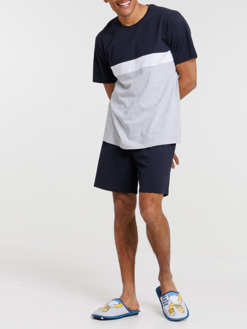 Pyjashort tricolore gris chiné homme