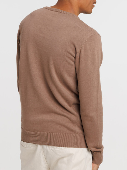 Pull col V mocca latte homme
