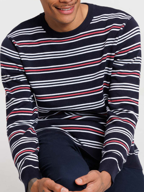 Pull rayé 100% coton homme