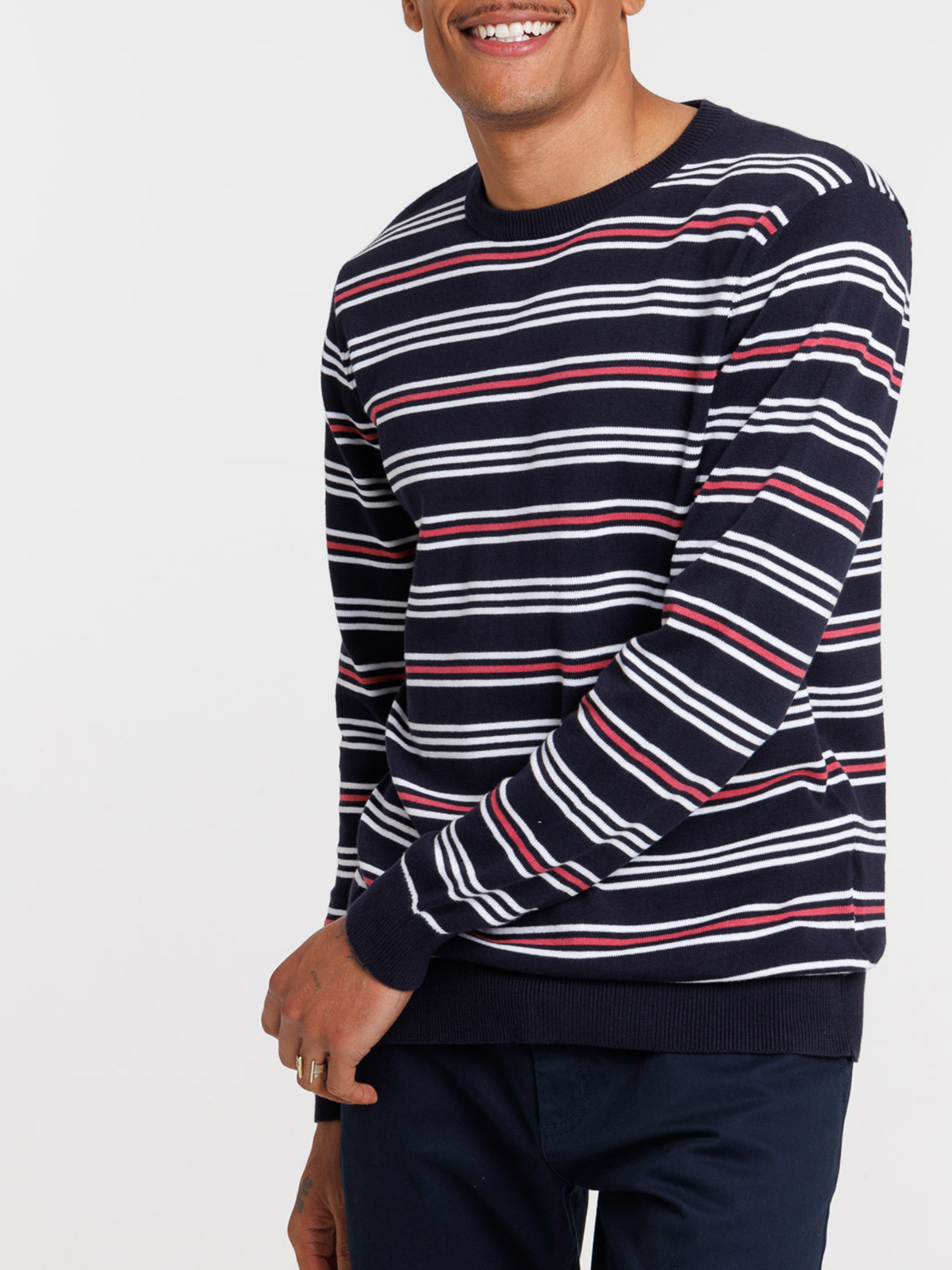 Pull rayé 100% coton homme