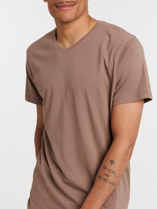 T-shirt col V mocca latte homme T-shirt col V mocca latte homme