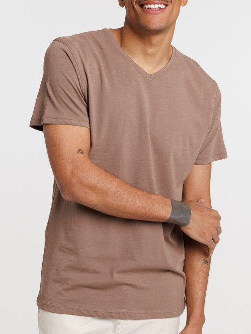 T-shirt col V mocca latte...