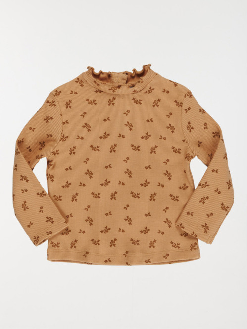 T-shirt col montant fleur fille (3-36M)