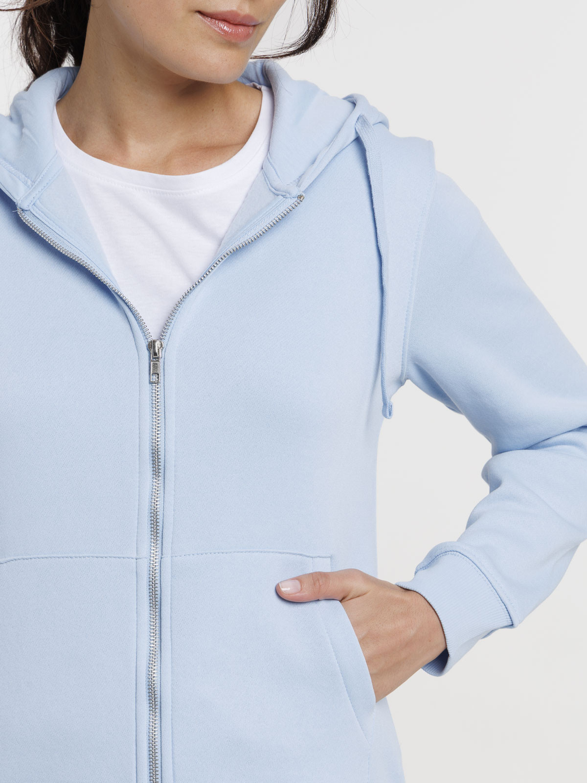 Sweat bleu pâle zippé à capuche femme Sweat bleu pâle zippé à capuche femme