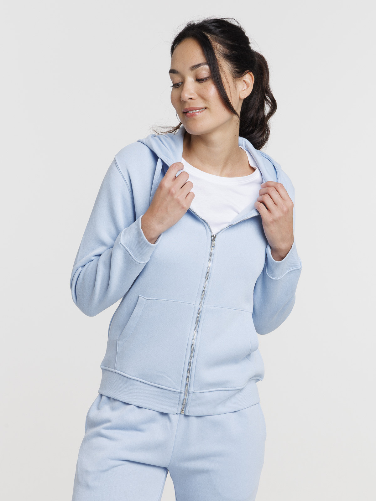 Sweat bleu pâle zippé à capuche femme Sweat bleu pâle zippé à capuche femme