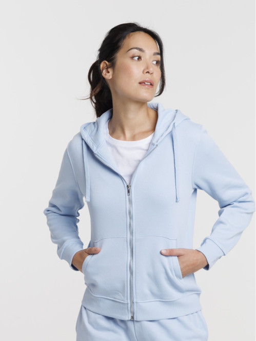 Sweat bleu pâle zippé à capuche femme