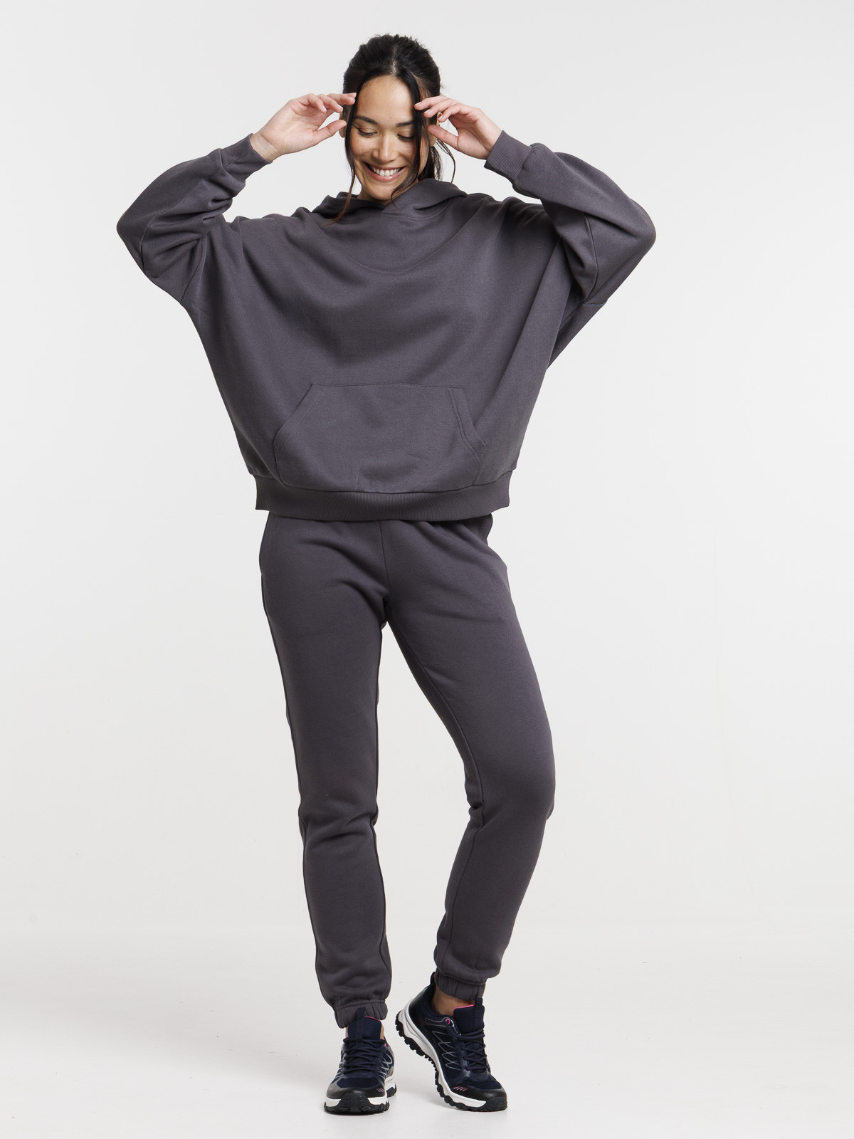 Sweat à capuche basique asphalte femme